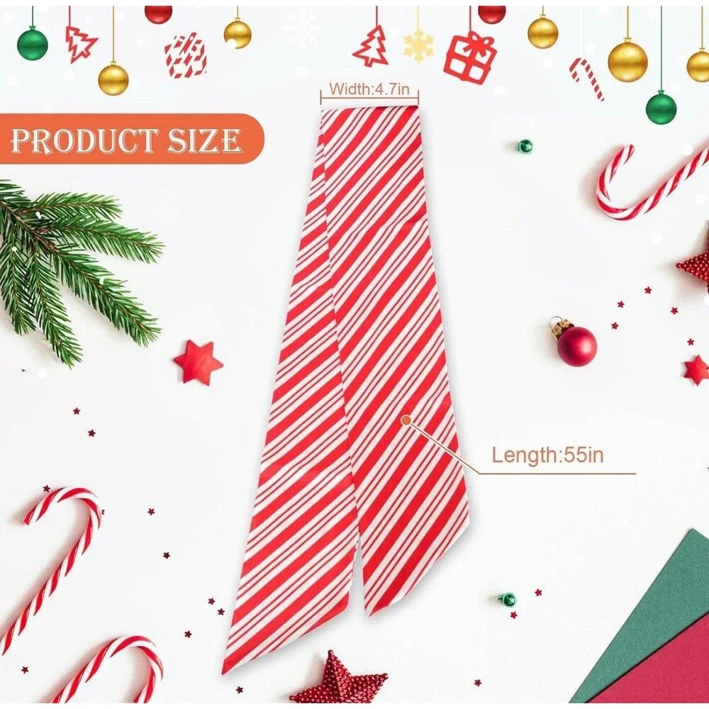 Stranthother 4PCS Candy Cane Christmas Wreath Sash for Front Door Red Bow Scarf